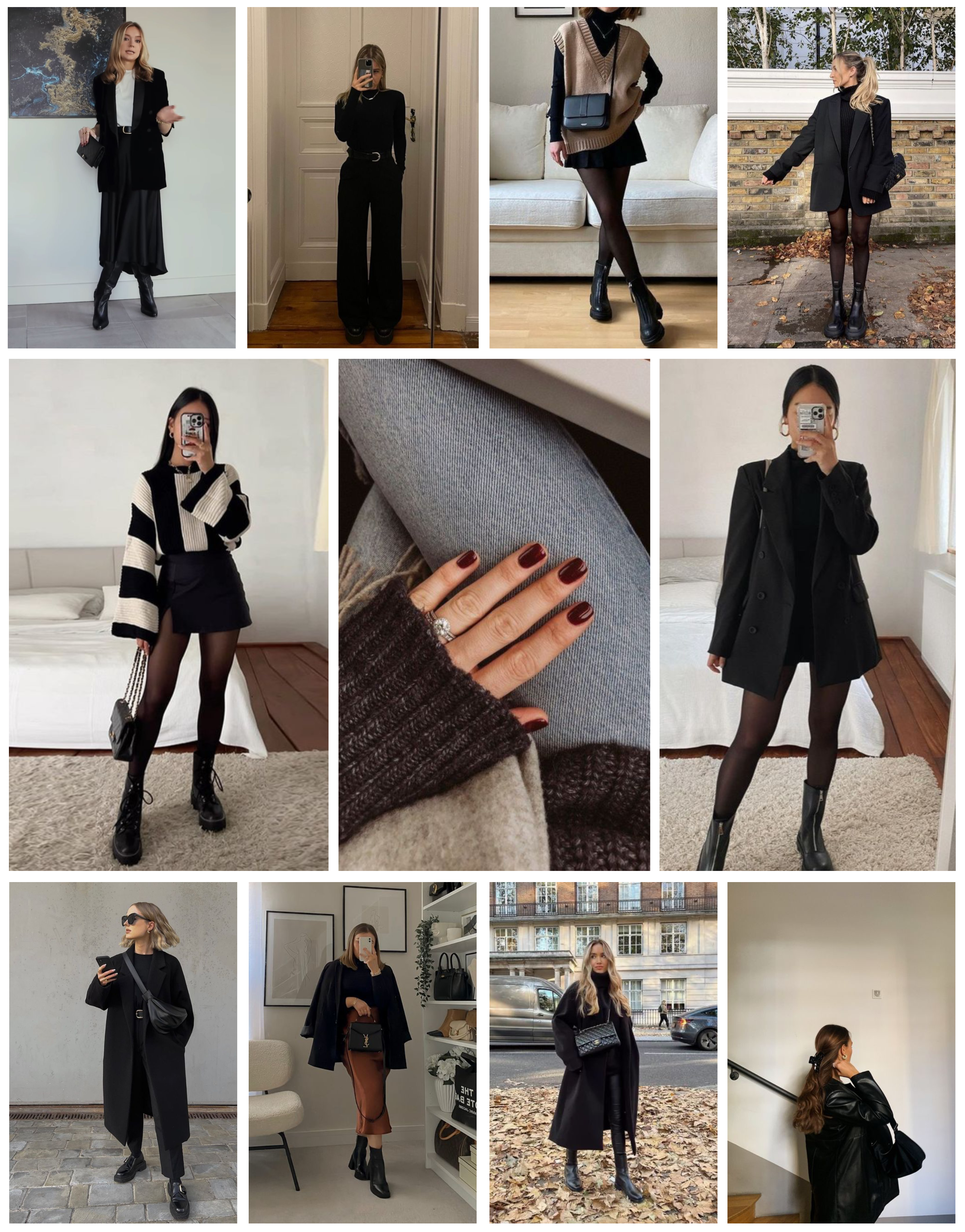 A collage of photographs showing dark autumn style.